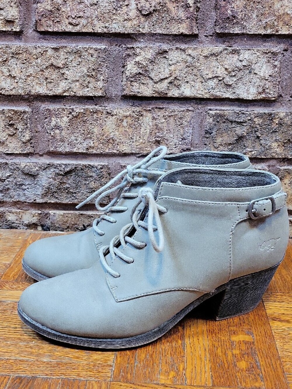 Rocket Dog Taupe Lace Up Ankle Booties Chunky Stacked Heel Size 11 - Picture 4 of 12